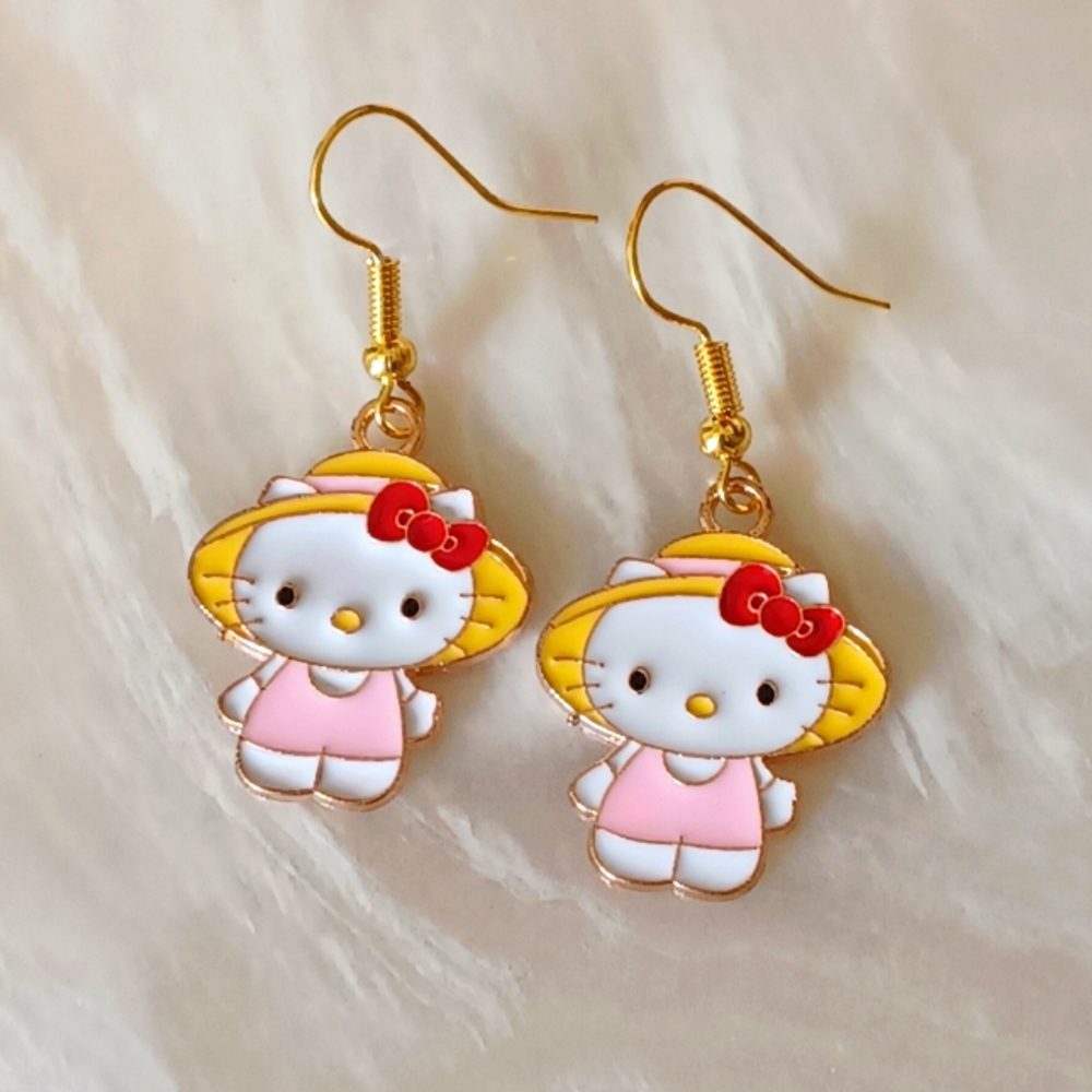 Sanrio Hello Kitty With Hat Oil Painted Handmade Earrings